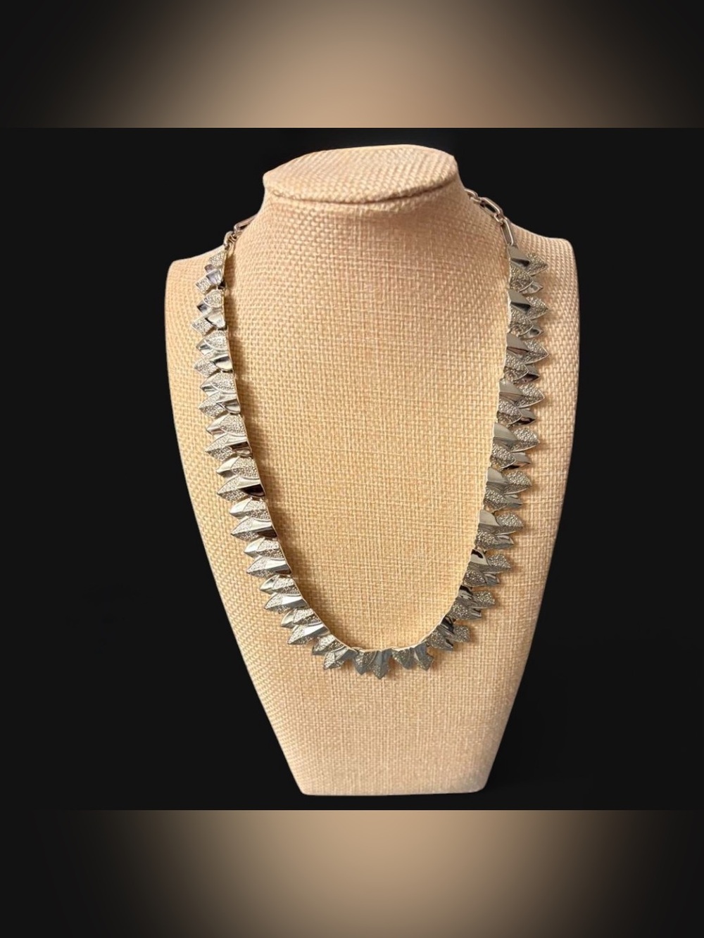 Vintage Coro Silver Tone Textured Necklace | Geometric Fringe Collar Necklace